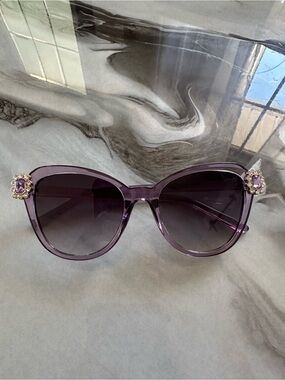 Purple Cat Eye Sunglasses with Rhinestone Embellishments